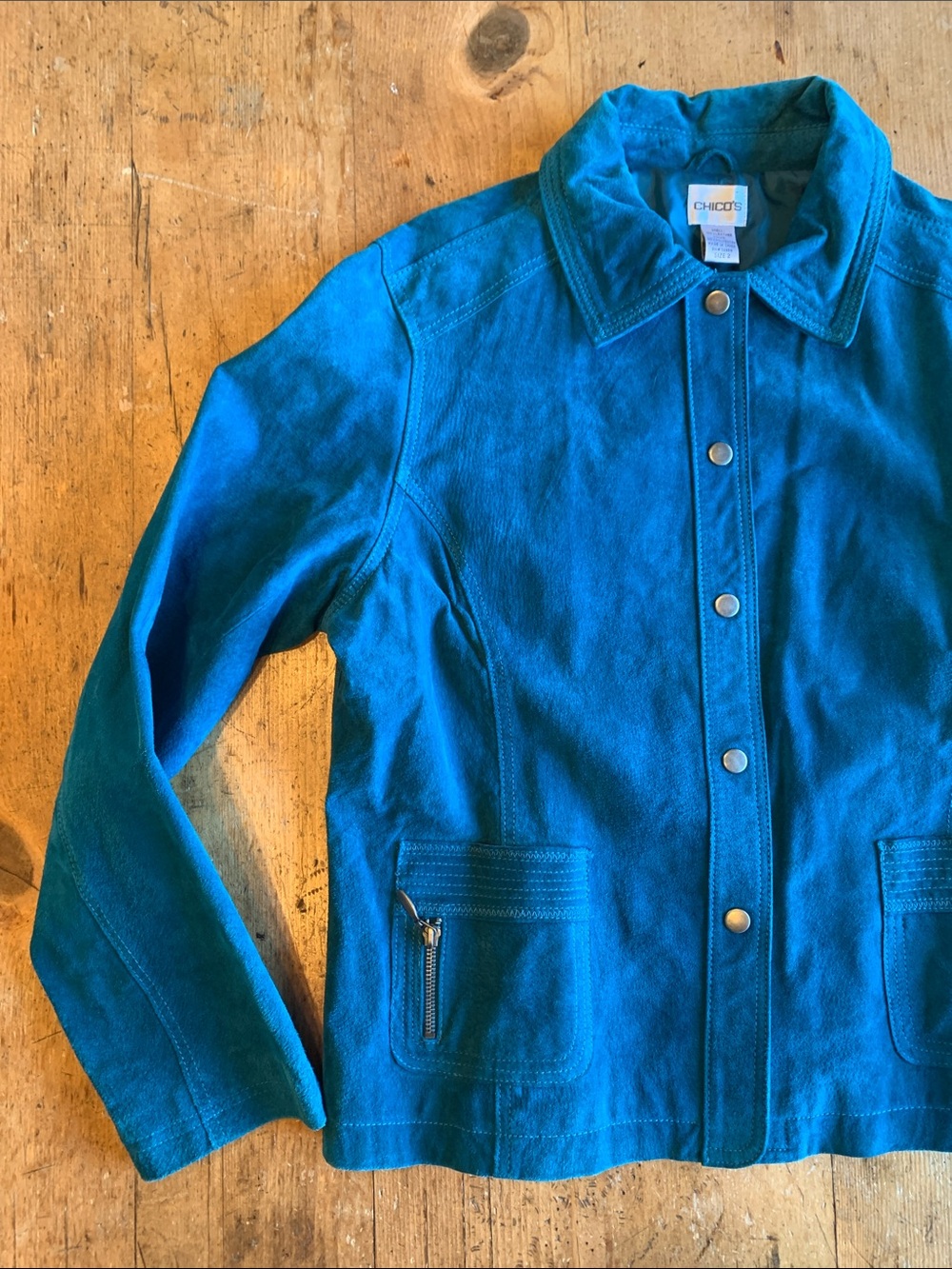 Chico's Teal Suede Snap Jacket - Picture 5 of 16